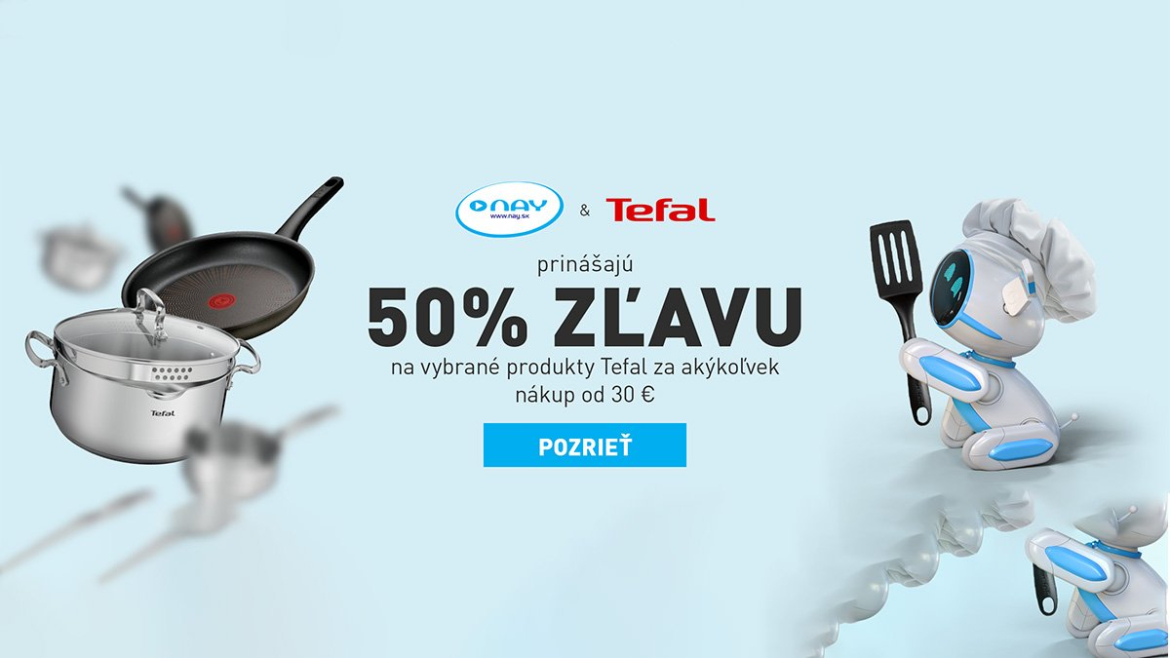 Zľava 50 procent na panvice, hrnce a nože Tefal.jpg